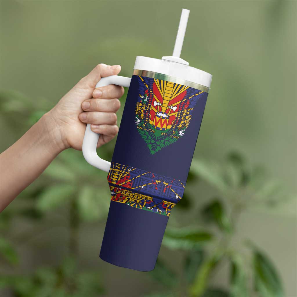 Haiti Flag Traditional Dashiki Tumbler With Handle Black Color - Polynesian Pride