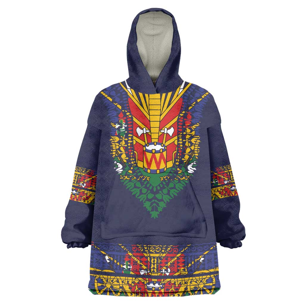 Haiti Flag Traditional Dashiki Wearable Blanket Hoodie Black Color - Polynesian Pride