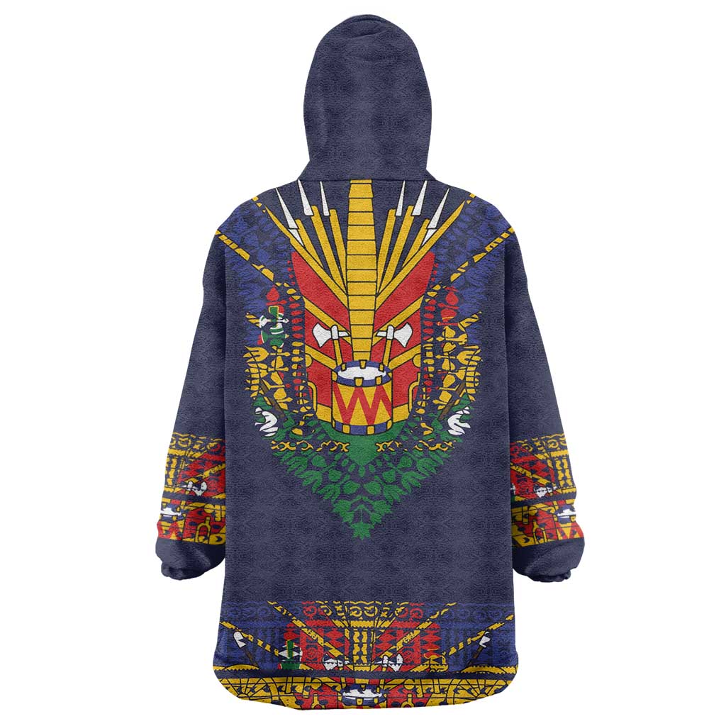 Haiti Flag Traditional Dashiki Wearable Blanket Hoodie Black Color - Polynesian Pride