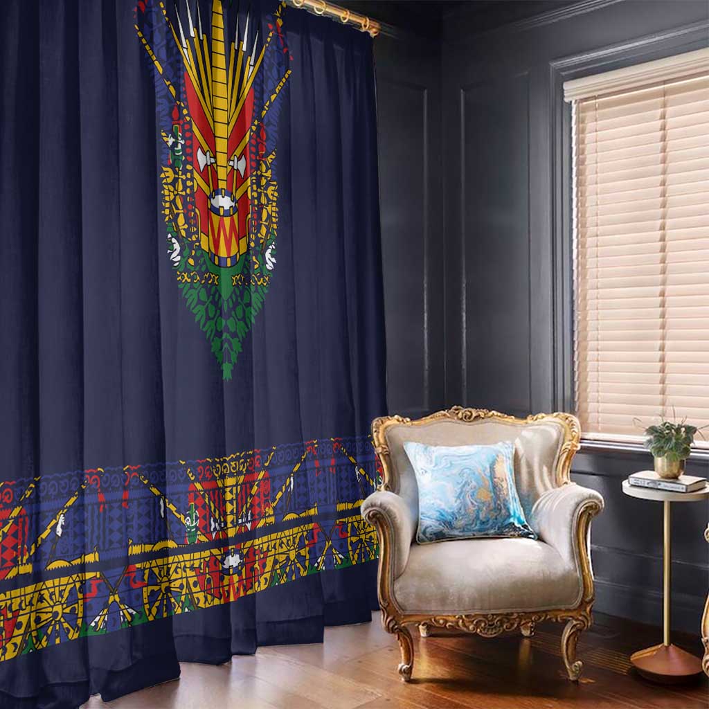Haiti Flag Traditional Dashiki Window Curtain Black Color - Polynesian Pride