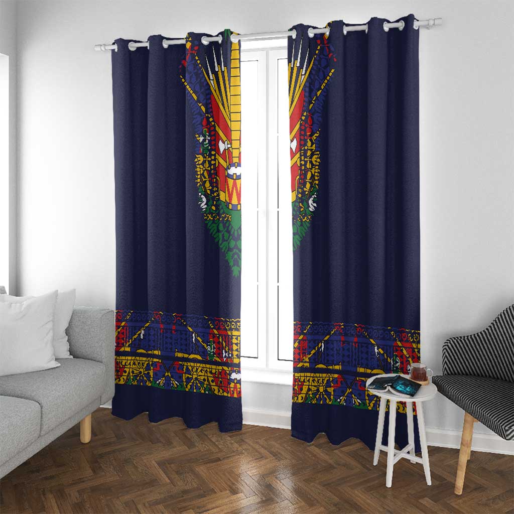 Haiti Flag Traditional Dashiki Window Curtain Black Color - Polynesian Pride