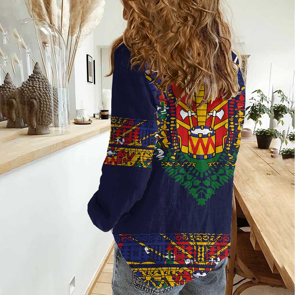 Haiti Flag Traditional Dashiki Women Casual Shirt Black Color - Polynesian Pride
