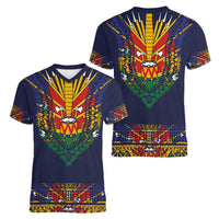 Haiti Flag Traditional Dashiki Women V-Neck T-Shirt Black Color LT03 - Polynesian Pride