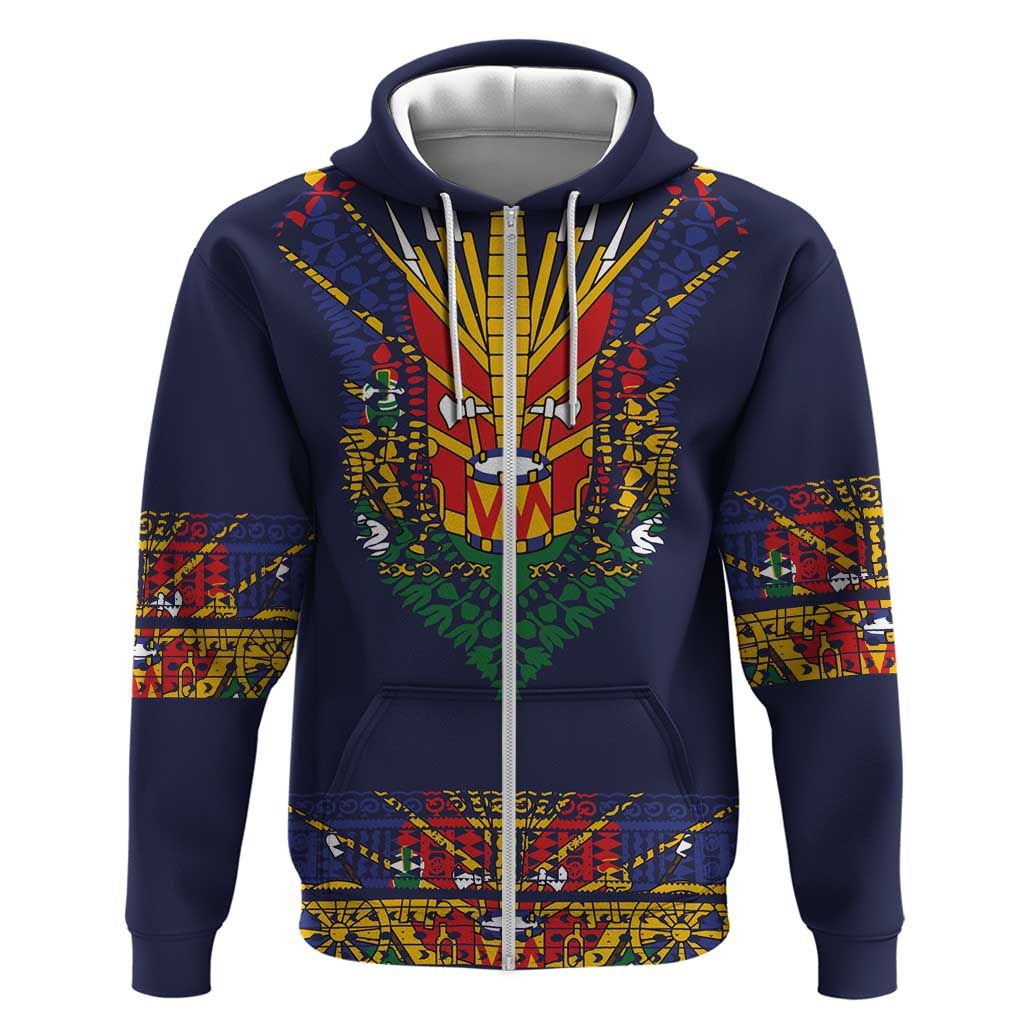 Haiti Flag Traditional Dashiki Zip Hoodie Black Color LT03 Zip Hoodie Black - Polynesian Pride