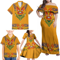 Haiti Flag Traditional Dashiki Family Matching Off Shoulder Maxi Dress and Hawaiian Shirt Yellow Color - Polynesian Pride