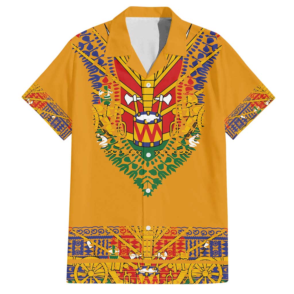 Haiti Flag Traditional Dashiki Family Matching Off Shoulder Maxi Dress and Hawaiian Shirt Yellow Color - Polynesian Pride