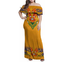 Haiti Flag Traditional Dashiki Family Matching Off Shoulder Maxi Dress and Hawaiian Shirt Yellow Color - Polynesian Pride