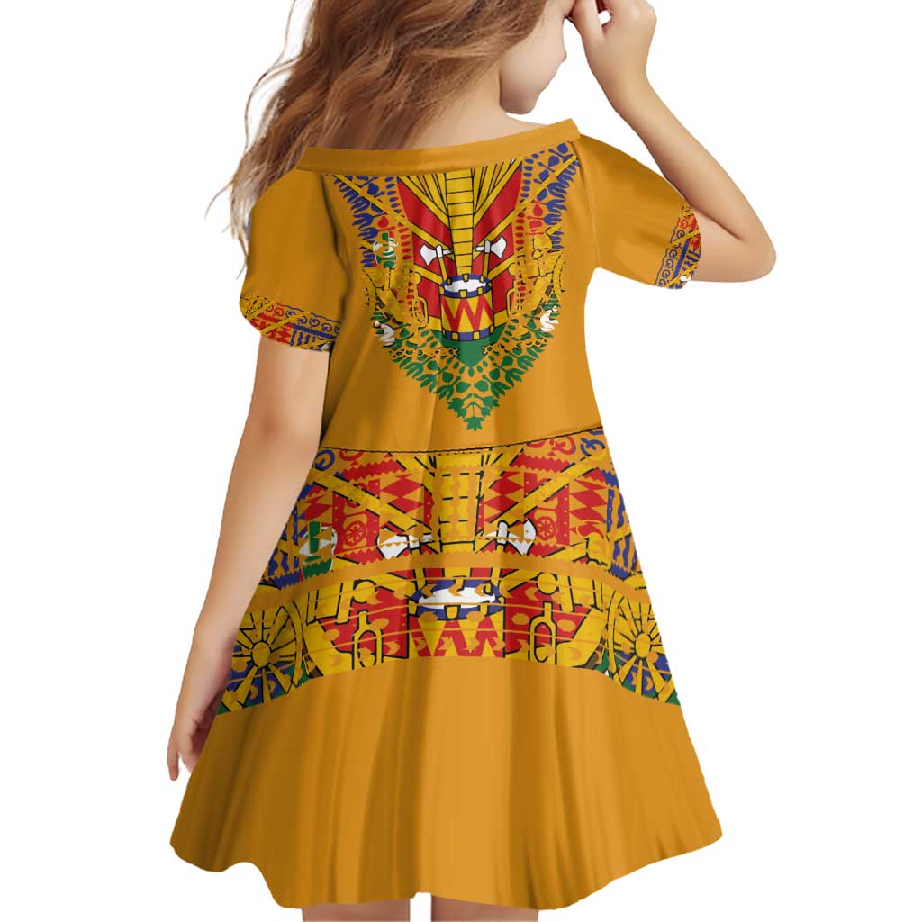 Haiti Flag Traditional Dashiki Family Matching Off Shoulder Short Dress and Hawaiian Shirt Yellow Color - Polynesian Pride