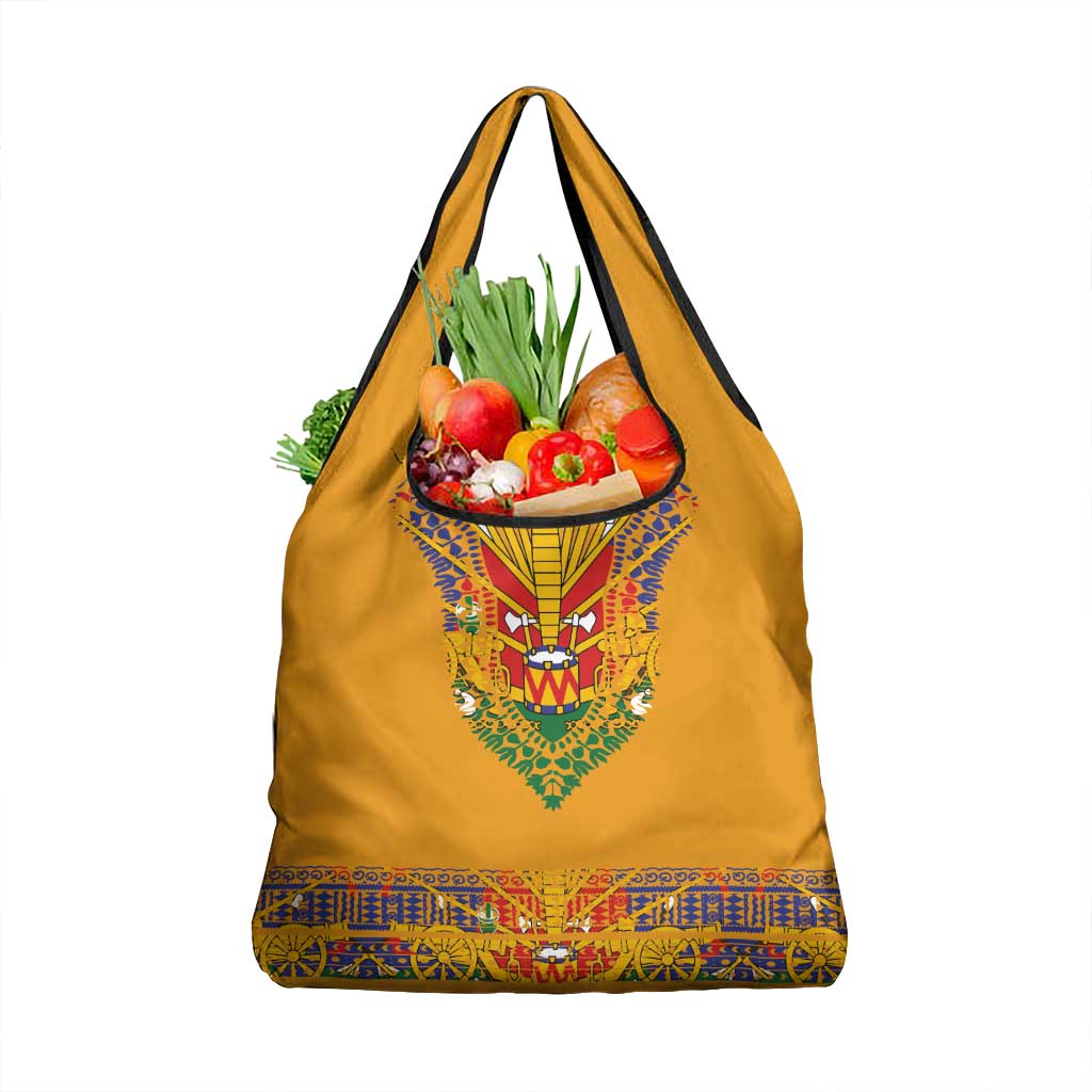 Haiti Flag Traditional Dashiki Grocery Bag Yellow Color - Polynesian Pride