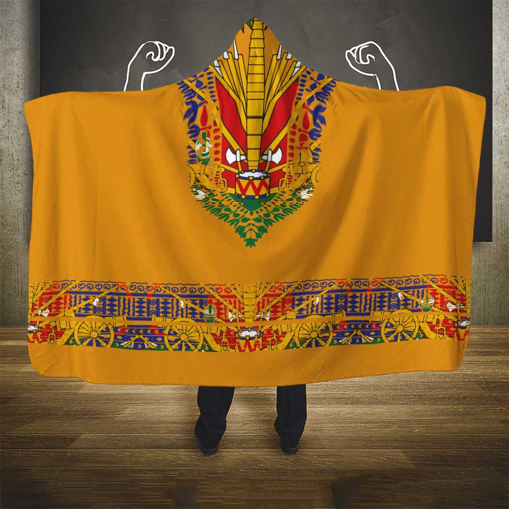 Haiti Flag Traditional Dashiki Hooded Blanket Yellow Color - Polynesian Pride