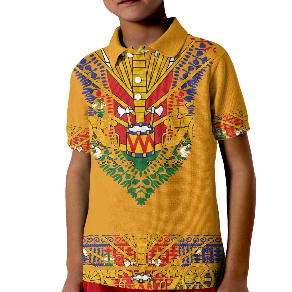 Haiti Flag Traditional Dashiki Kid Polo Shirt Yellow Color - Polynesian Pride