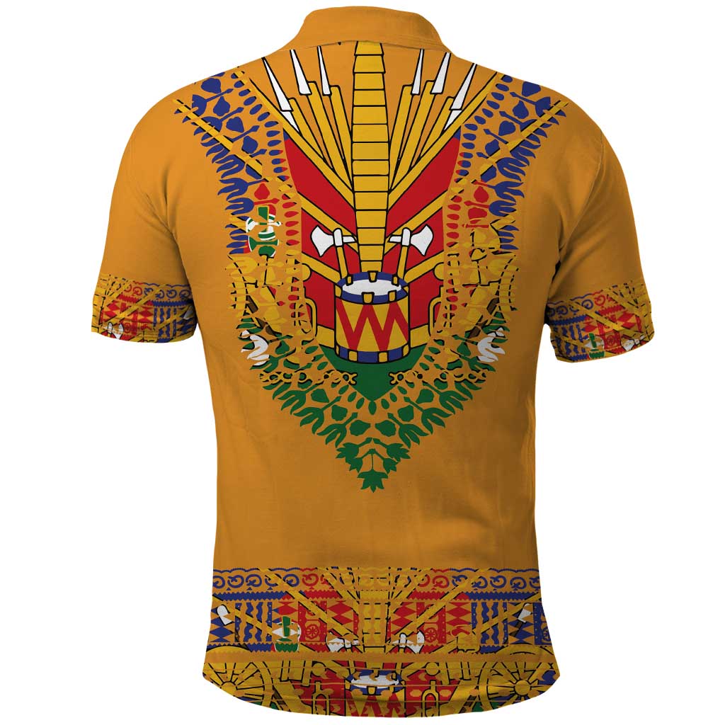 Haiti Flag Traditional Dashiki Polo Shirt Yellow Color - Polynesian Pride