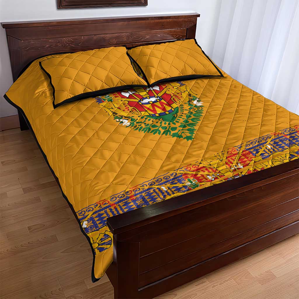 Haiti Flag Traditional Dashiki Quilt Bed Set Yellow Color - Polynesian Pride