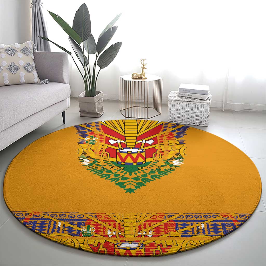 Haiti Flag Traditional Dashiki Round Carpet Yellow Color - Polynesian Pride