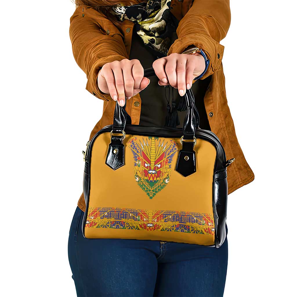 Haiti Flag Traditional Dashiki Shoulder Handbag Yellow Color - Polynesian Pride