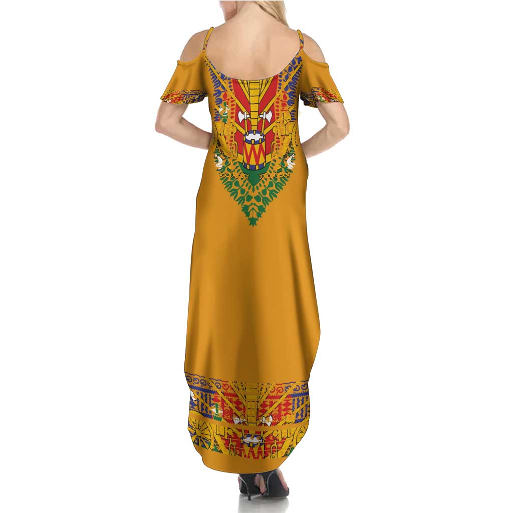 Haiti Flag Traditional Dashiki Summer Maxi Dress Yellow Color - Polynesian Pride