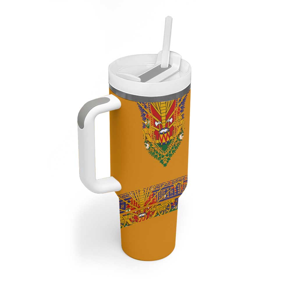 Haiti Flag Traditional Dashiki Tumbler With Handle Yellow Color - Polynesian Pride