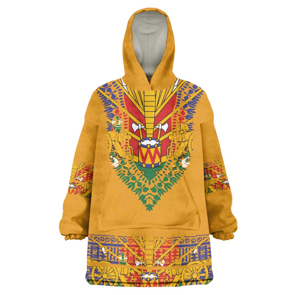 Haiti Flag Traditional Dashiki Wearable Blanket Hoodie Yellow Color - Polynesian Pride