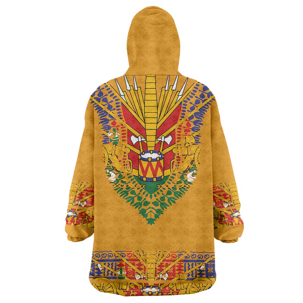 Haiti Flag Traditional Dashiki Wearable Blanket Hoodie Yellow Color - Polynesian Pride