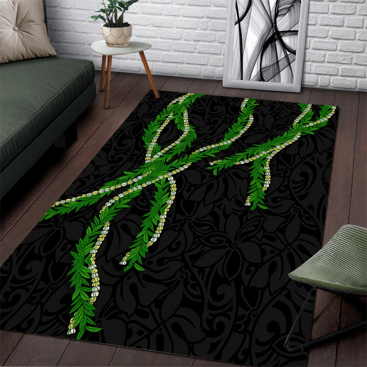 Hawaii Maile Lei Area Rug Aloha Black Color