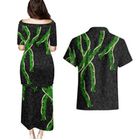 Hawaii Maile Lei Couples Matching Puletasi and Hawaiian Shirt Aloha Black Color