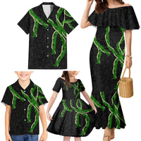 Hawaii Maile Lei Family Matching Mermaid Dress and Hawaiian Shirt Aloha Black Color