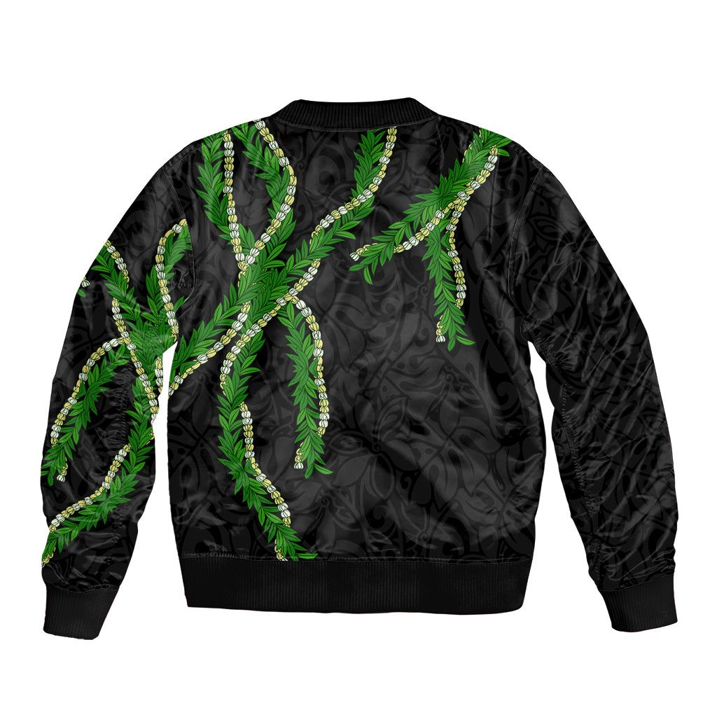 Hawaii Maile Lei Sleeve Zip Bomber Jacket Aloha Black Color LT03 - Polynesian Pride