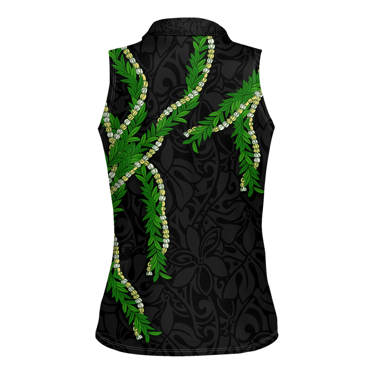 Hawaii Maile Lei Women Sleeveless Polo Shirt Aloha Black Color