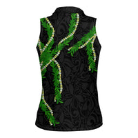 Hawaii Maile Lei Women Sleeveless Polo Shirt Aloha Black Color
