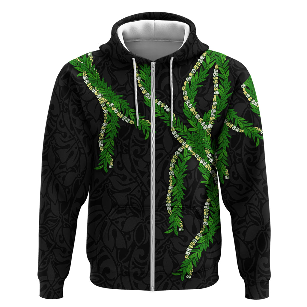 Hawaii Maile Lei Zip Hoodie Aloha Black Color
