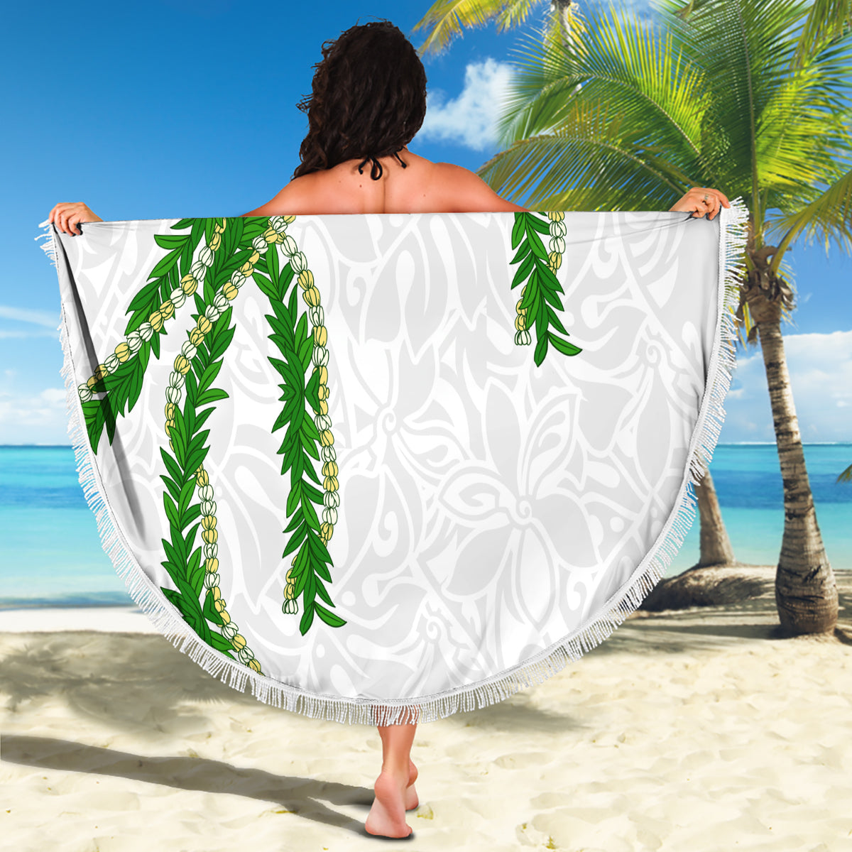Hawaii Maile Lei Beach Blanket Aloha White Color
