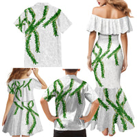 Hawaii Maile Lei Family Matching Mermaid Dress and Hawaiian Shirt Aloha White Color
