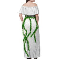 Hawaii Maile Lei Family Matching Off Shoulder Maxi Dress and Hawaiian Shirt Aloha White Color