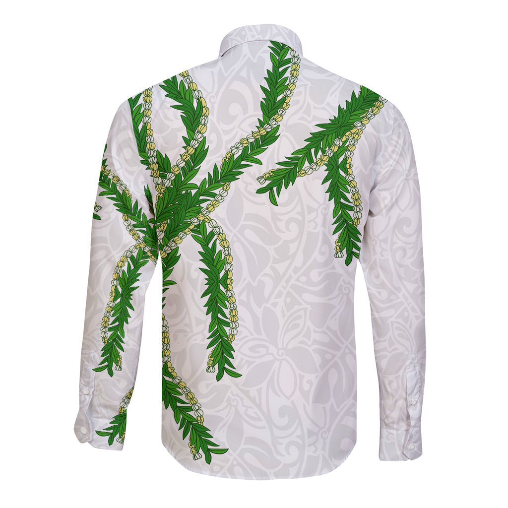Hawaii Maile Lei Long Sleeve Button Shirt Aloha White Color