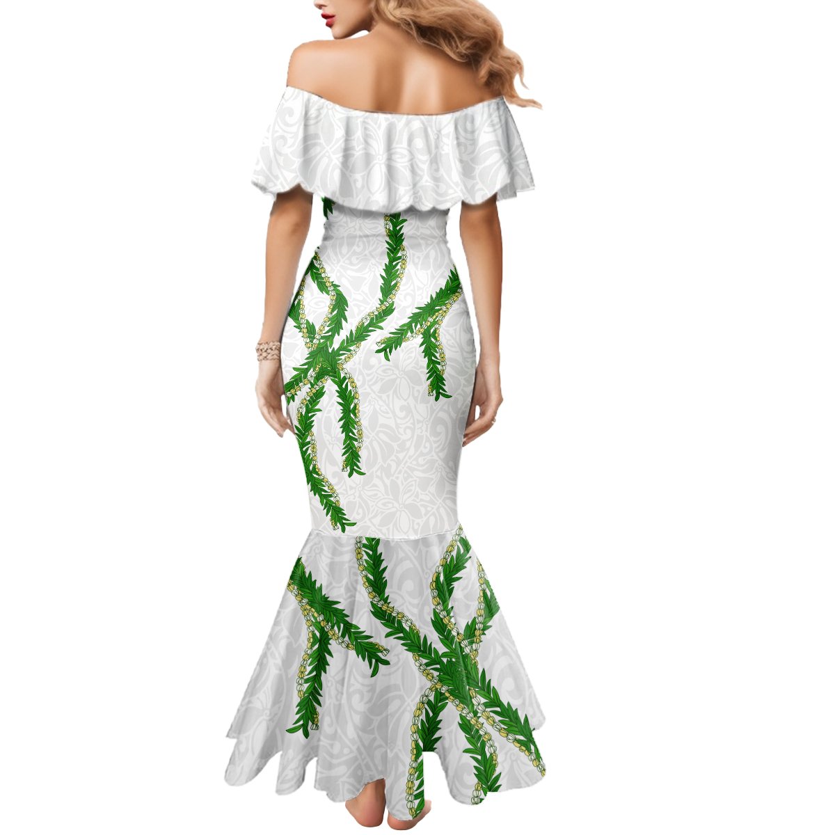 Hawaii Maile Lei Mermaid Dress Aloha White Color LT03 - Polynesian Pride