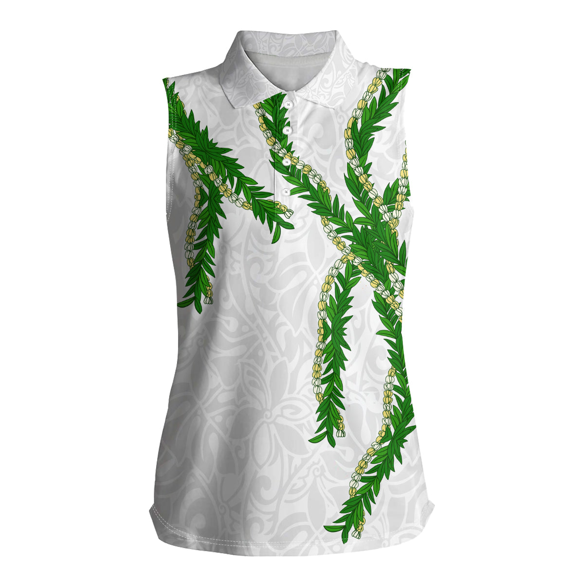Hawaii Maile Lei Women Sleeveless Polo Shirt Aloha White Color