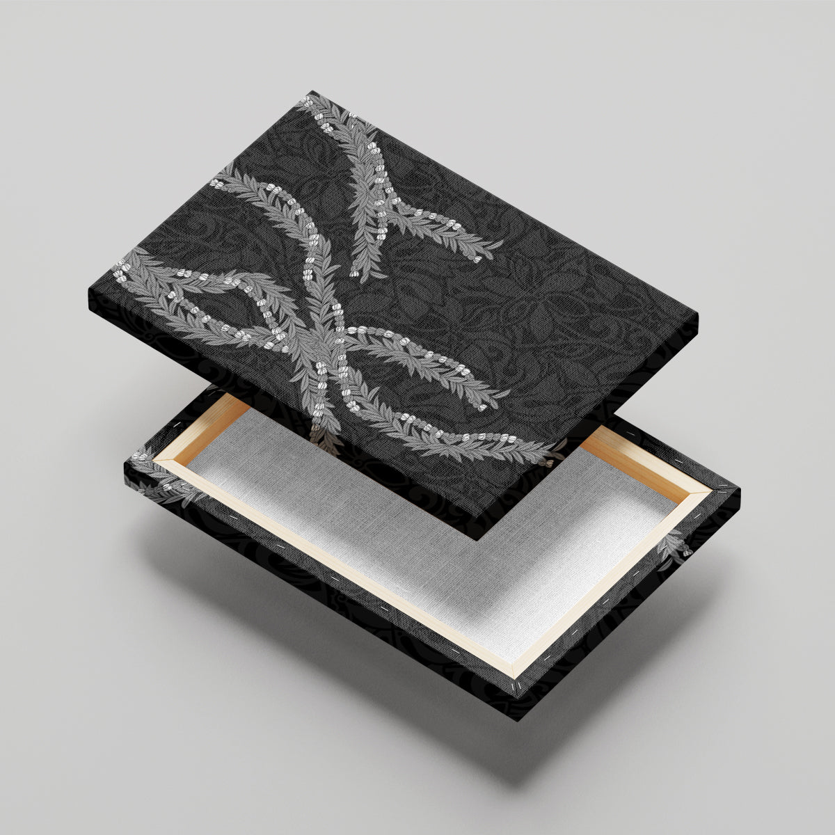 Hawaii Maile Lei Canvas Wall Art Aloha Grayscale Color