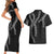 Hawaii Maile Lei Couples Matching Short Sleeve Bodycon Dress and Hawaiian Shirt Aloha Grayscale Color