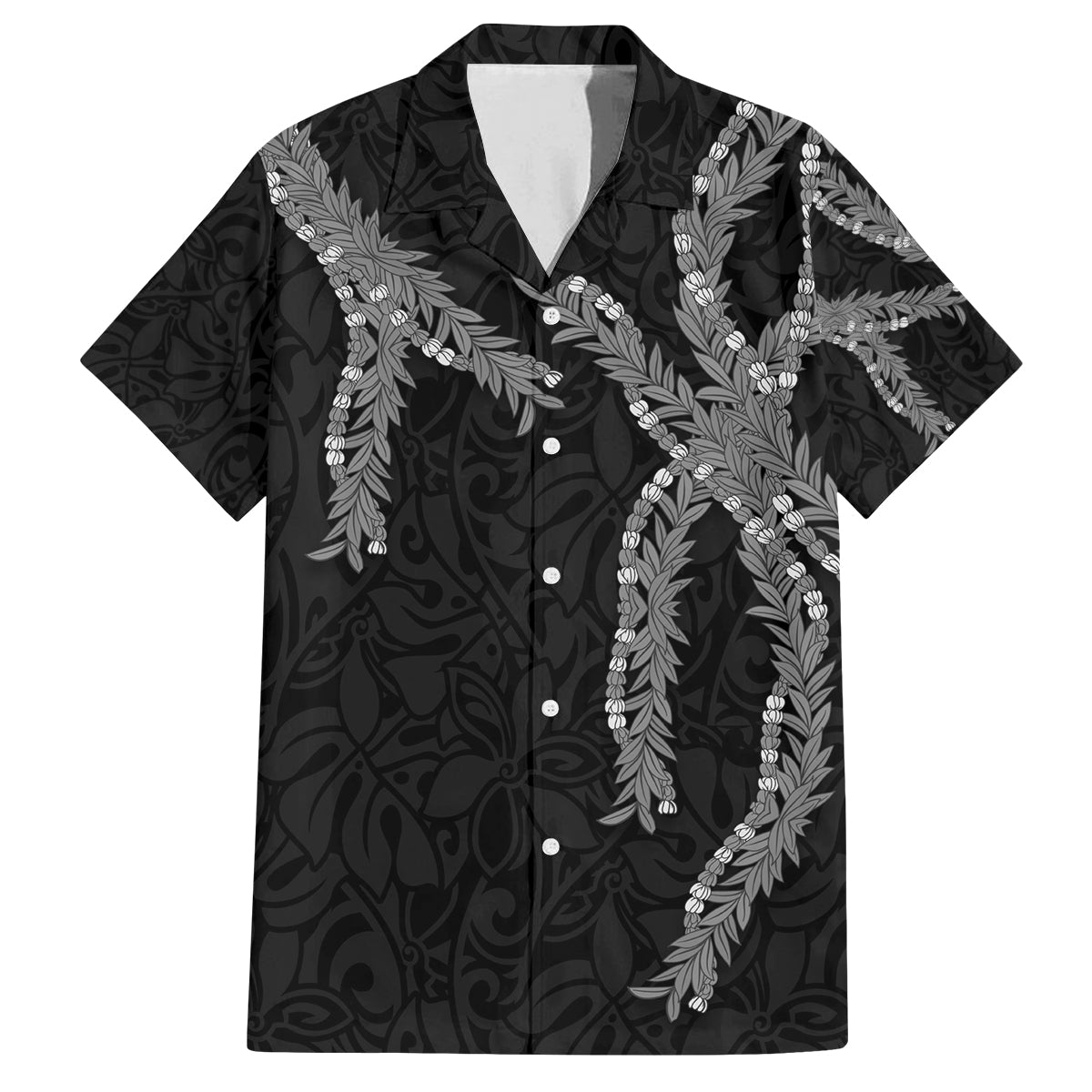 Hawaii Maile Lei Family Matching Long Sleeve Bodycon Dress and Hawaiian Shirt Aloha Grayscale Color