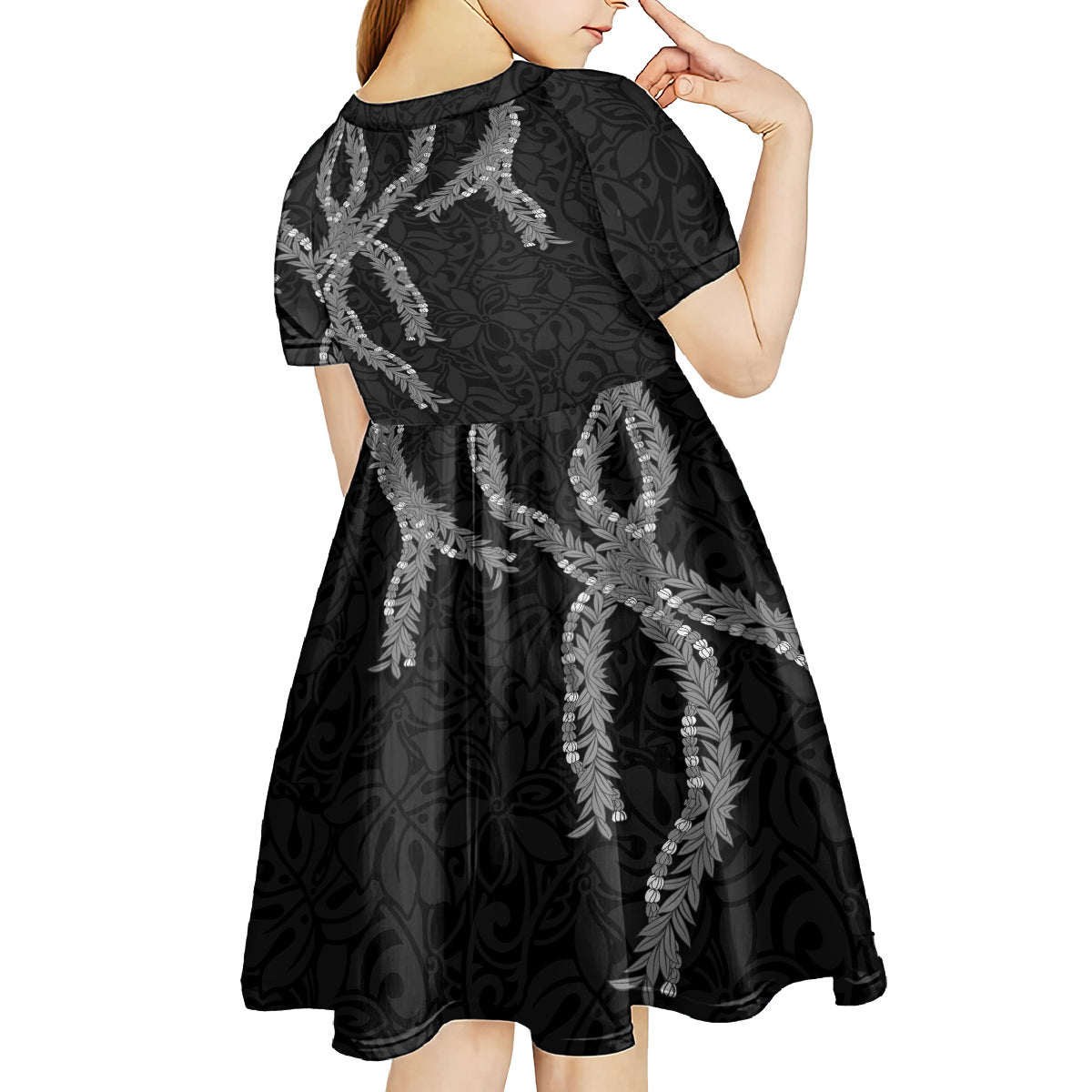 Hawaii Maile Lei Kid Short Sleeve Dress Aloha Grayscale Color