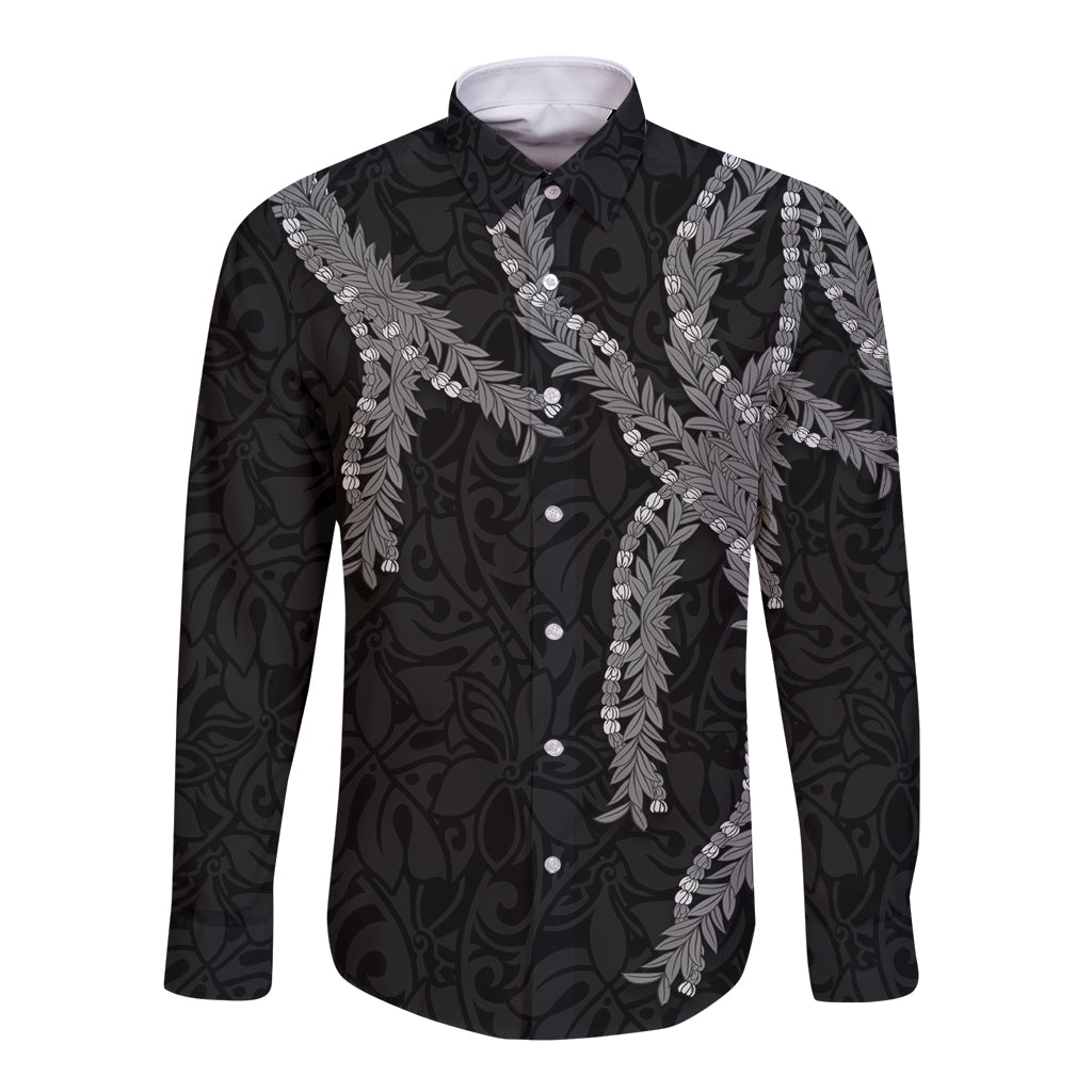 Hawaii Maile Lei Long Sleeve Button Shirt Aloha Grayscale Color