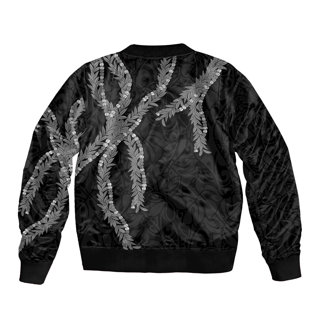 Hawaii Maile Lei Sleeve Zip Bomber Jacket Aloha Grayscale Color LT03 - Polynesian Pride