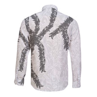 Hawaii Maile Lei Long Sleeve Button Shirt Aloha The Grey Color