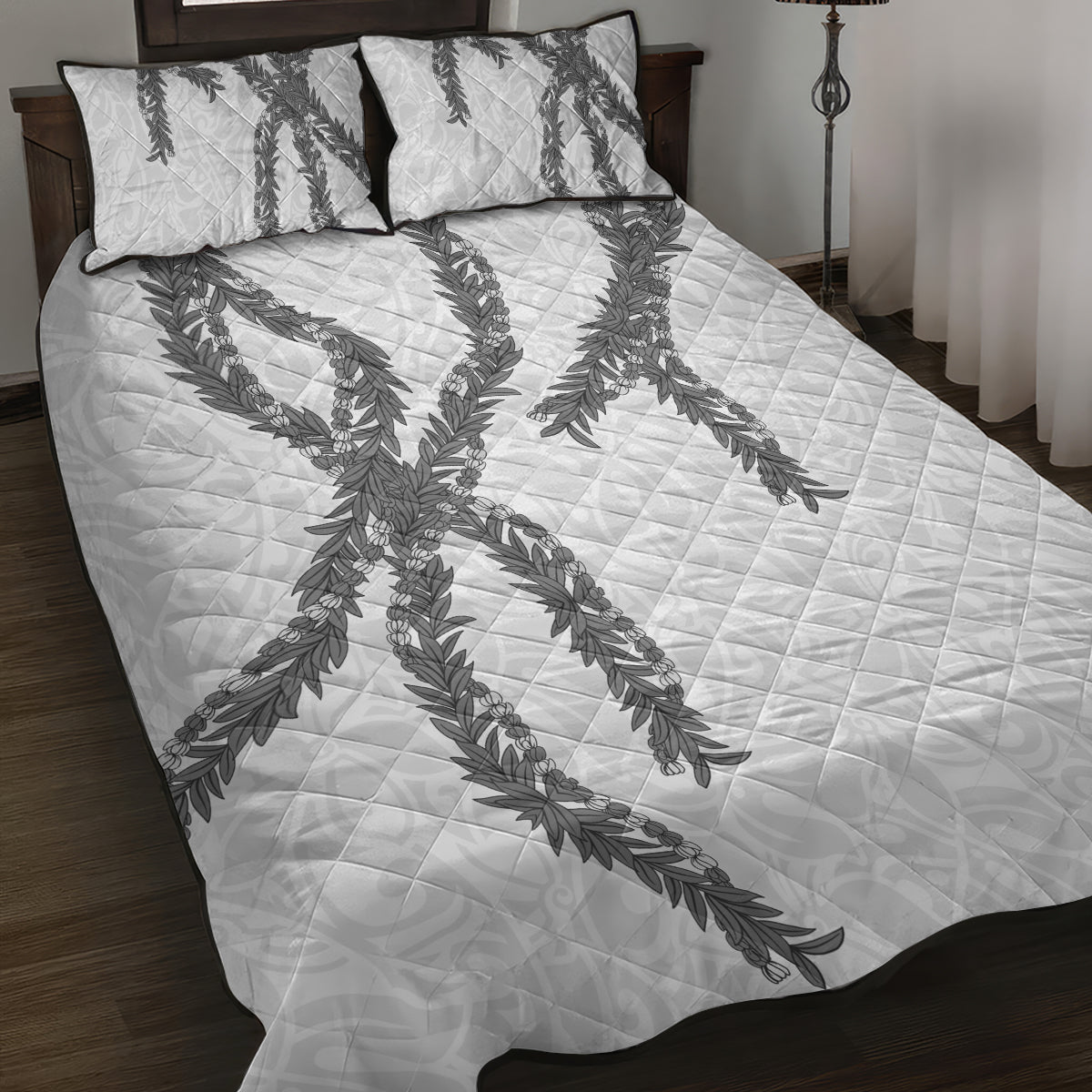 Hawaii Maile Lei Quilt Bed Set Aloha The Grey Color