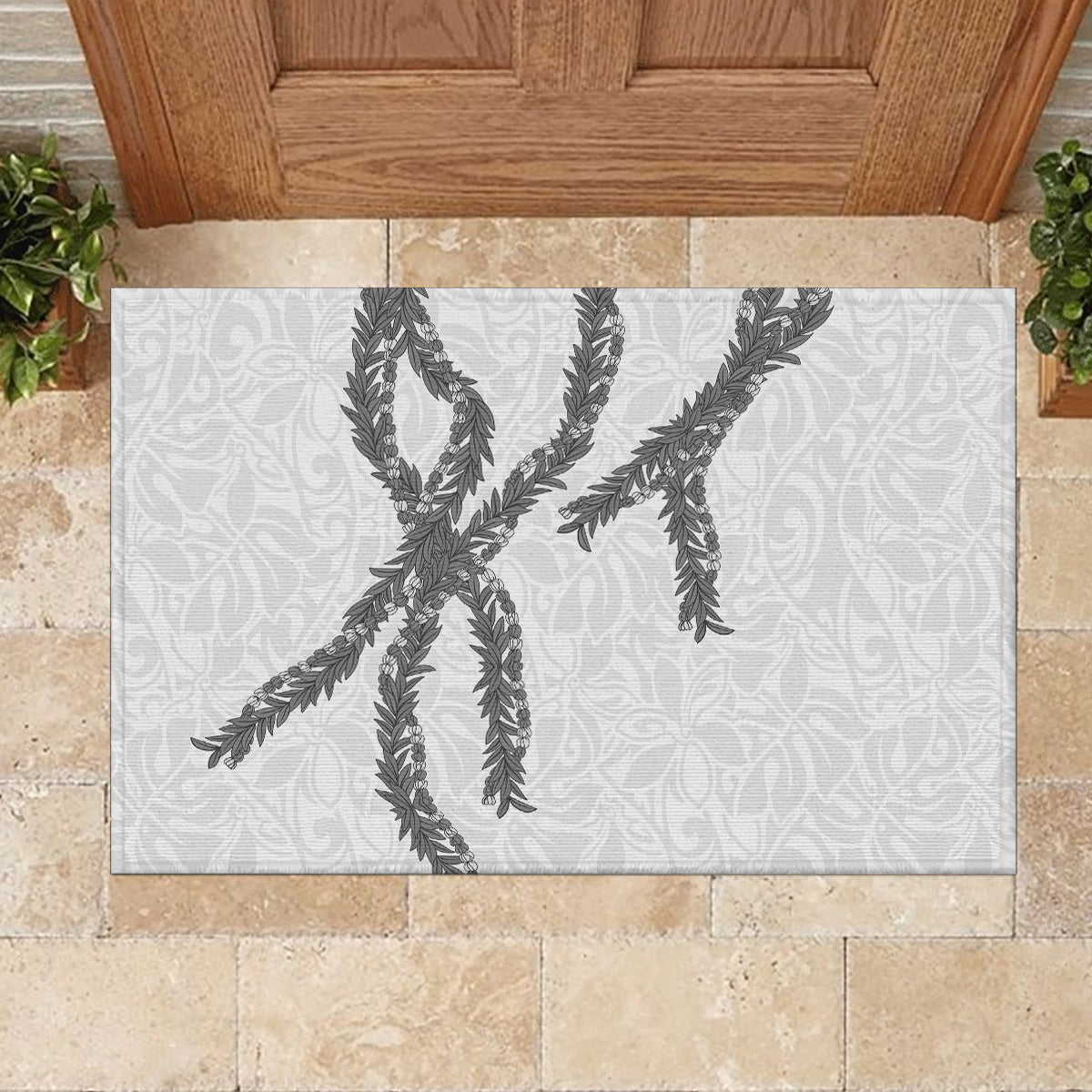 Hawaii Maile Lei Rubber Doormat Aloha The Grey Color