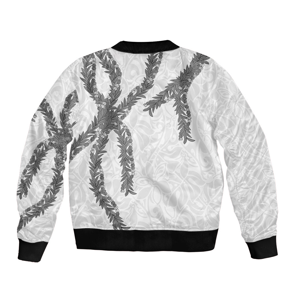 Hawaii Maile Lei Sleeve Zip Bomber Jacket Aloha The Grey Color