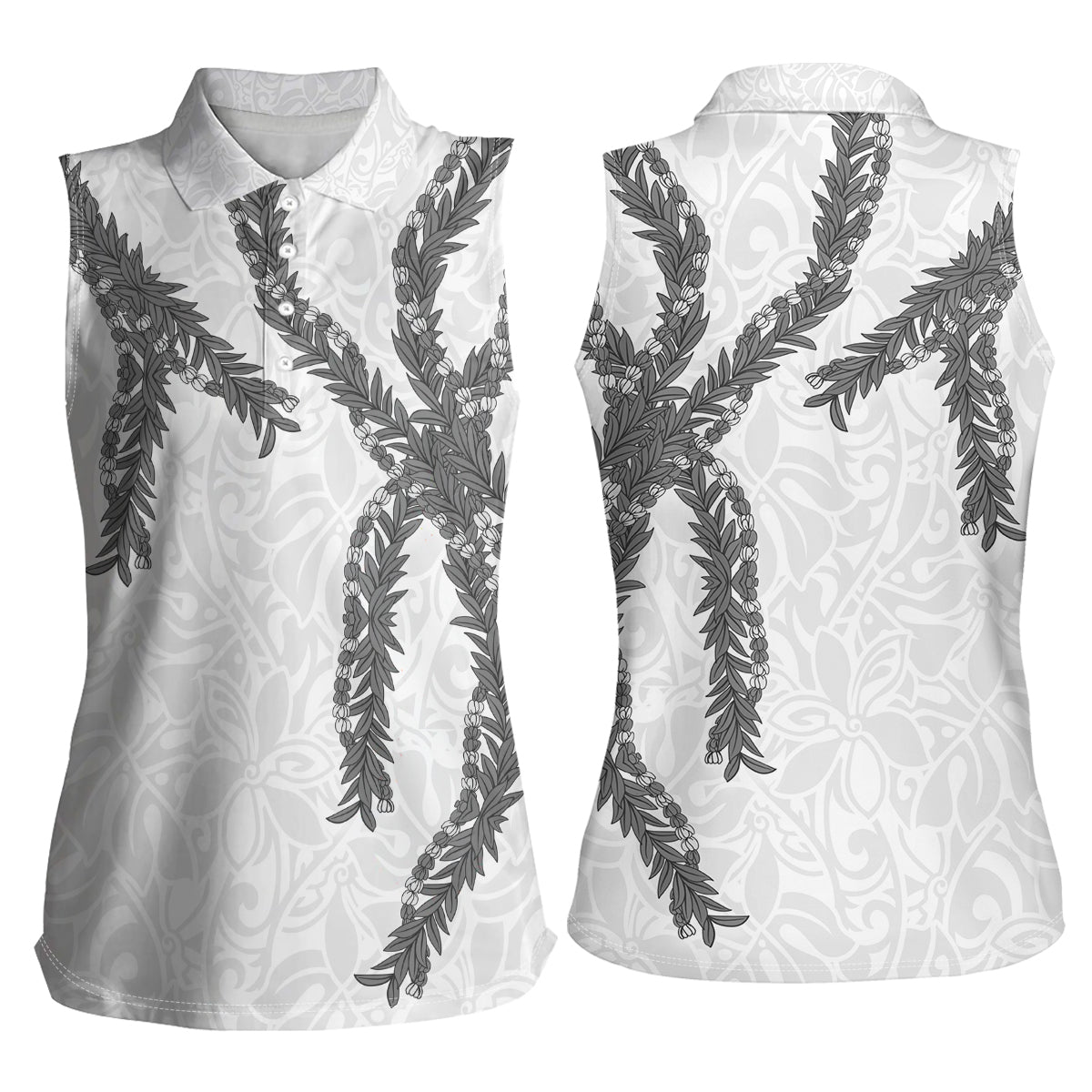 Hawaii Maile Lei Women Sleeveless Polo Shirt Aloha The Grey Color