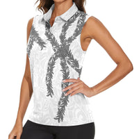 Hawaii Maile Lei Women Sleeveless Polo Shirt Aloha The Grey Color