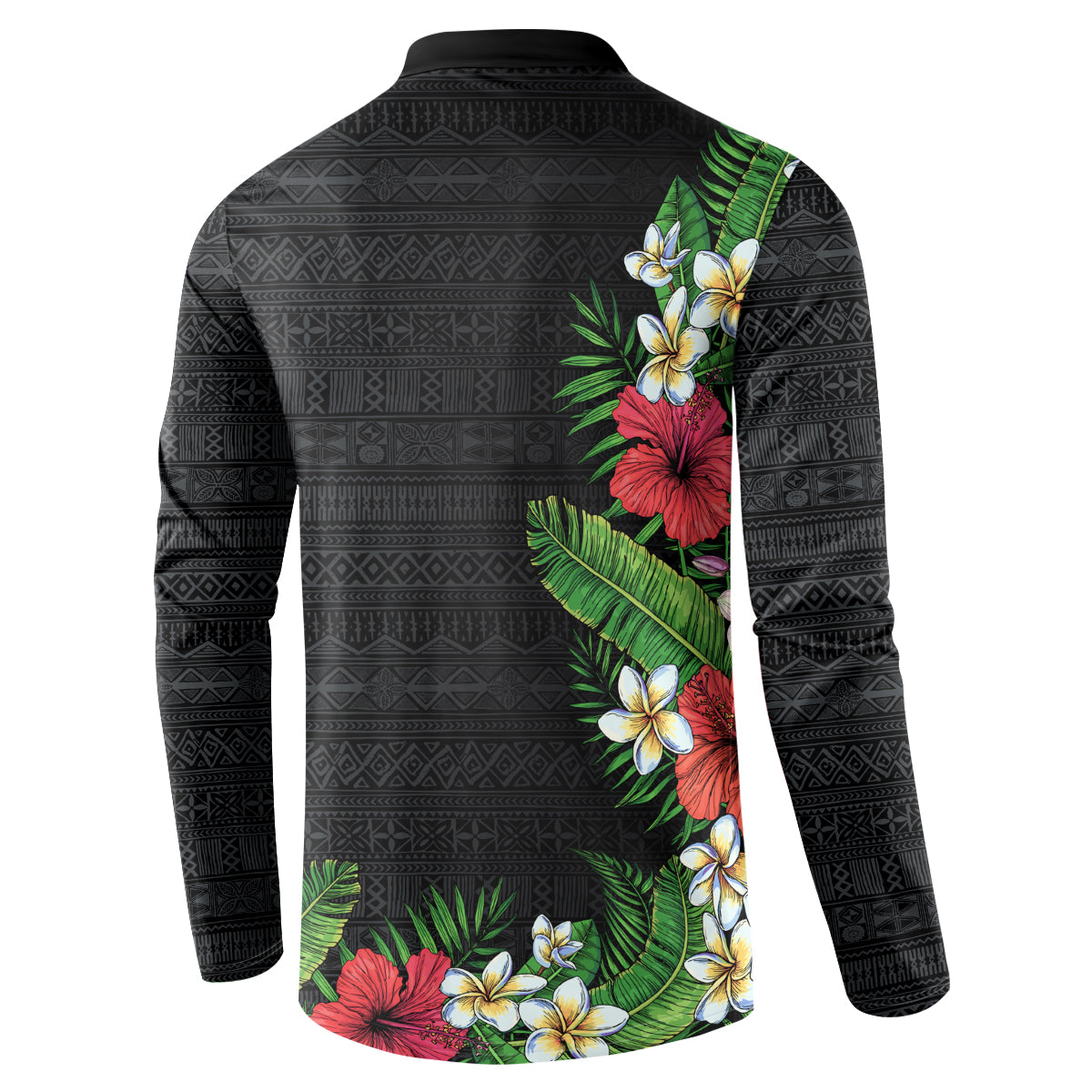 Hawaii Tropical Flowers and Leaves Button Sweatshirt Tapa Pattern Colorful Mode