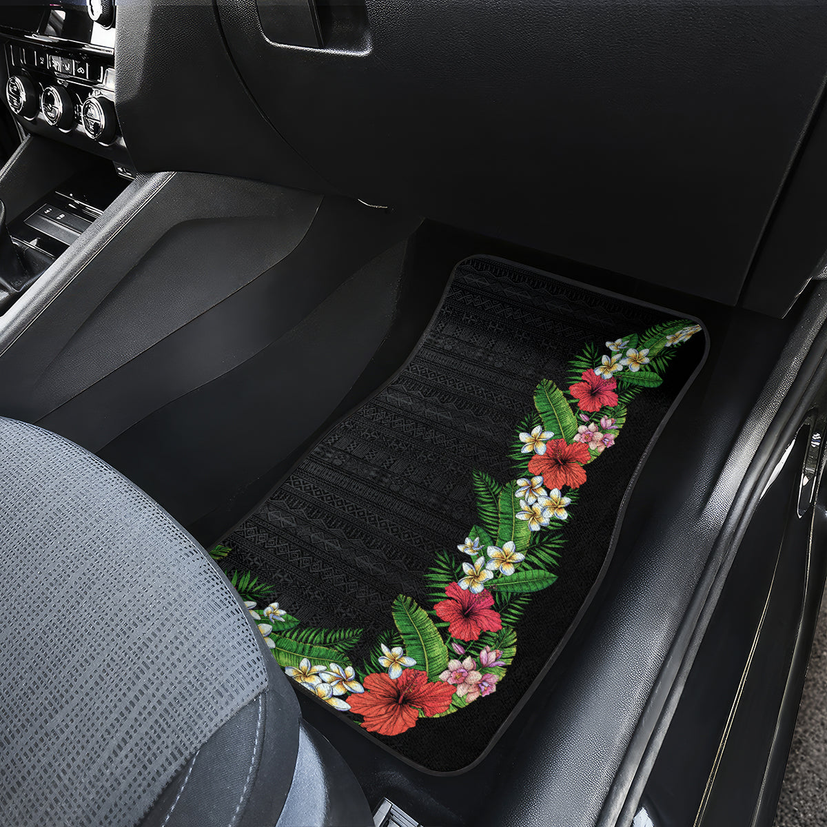 Hawaii Tropical Flowers and Leaves Car Mats Tapa Pattern Colorful Mode